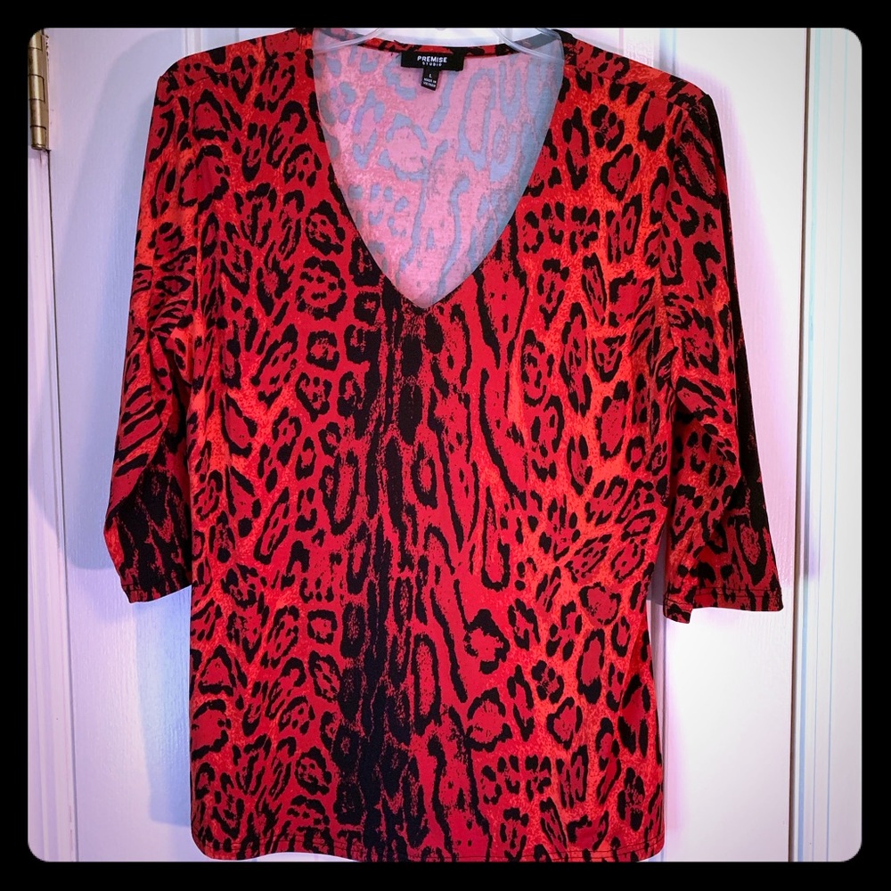 Premise Studio leopard red top
